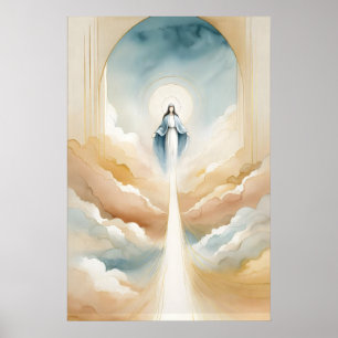 Poster Assunção de Maria Aquarela Minimalista Cristã
