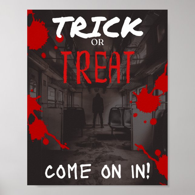 Poster assustador com uma Cara em pé no trem (Frente)