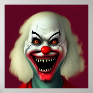 Poster assustador retrato de terror de palhaço monstro fe