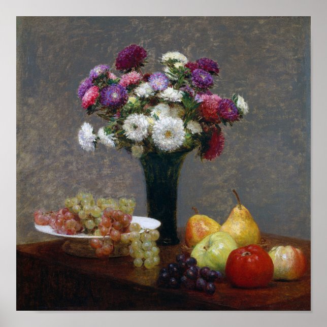 Poster Asters and Fruta, Henri Fantin-Latour (Frente)