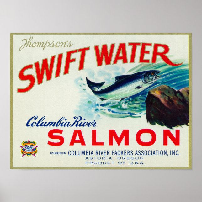 Poster Astoria, Oregon - Salmão de Água Swift de Thompson (Frente)