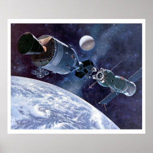 Póster ASTP que entra a nave espacial de Apollo Soyuz