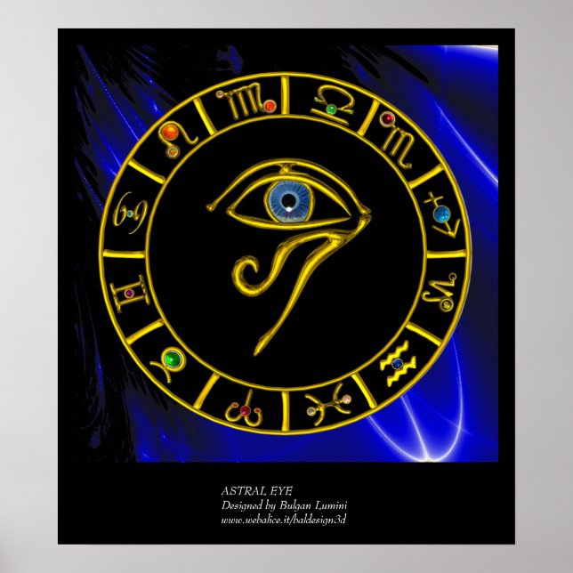 Póster ASTRAL HORUS EYE, BLUE TALISMAN Astrology Chart (Frente)