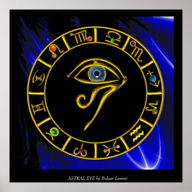 Póster ASTRAL HORUS EYE, BLUE TALISMAN Astrology Chart (Frente)