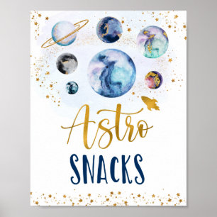 Poster Astro Snacks Galáxia Espaço Dourado Azul Aniversár