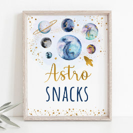 Poster Astro Snacks Sinal de Aniversário do Espaço Dourad