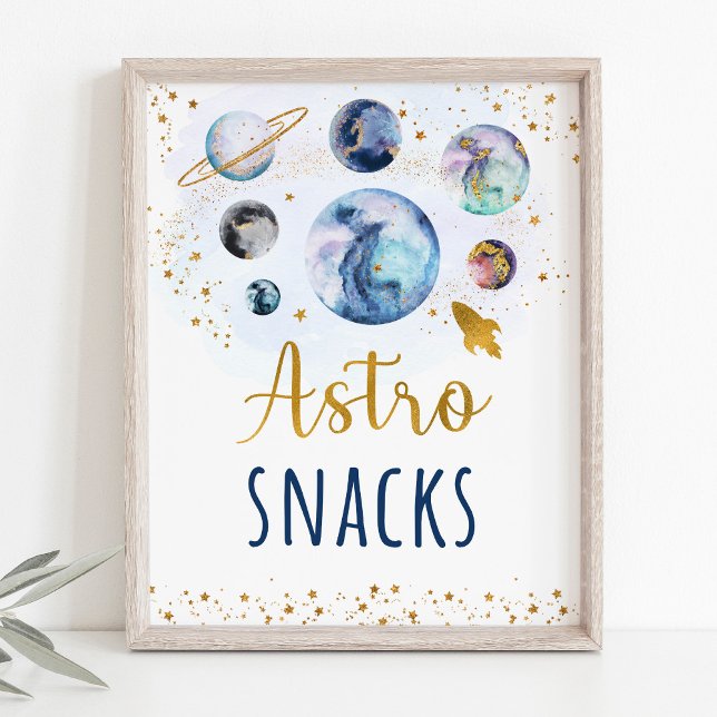 Poster Astro Snacks Sinal de Aniversário do Espaço Dourad (Criador carregado)