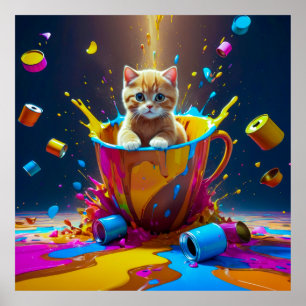 Poster Astrofo Colorido De Gato: Quando A Tinta Encontra-