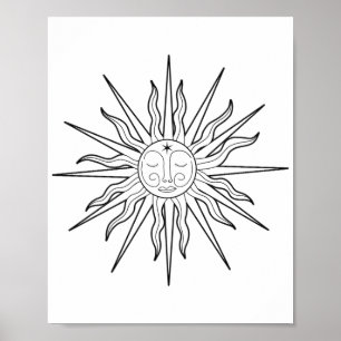 Poster Astrologia Celestial do Sol Branco e Negro