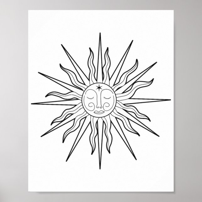 Poster Astrologia Celestial do Sol Branco e Negro (Frente)