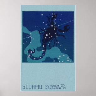 Poster Astrologia Vintage Zodiac, Constelação Scorpio