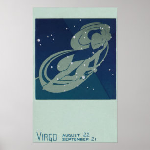 Póster Astrologia Vintage Zodiac, Constelação Virgo