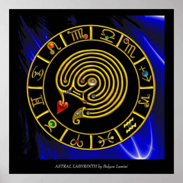 Poster Astrologia ZODÍACA DOURADA DO GRÁFICO ASTRAL LABYR (Frente)