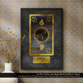 Poster Astrologia Zodiaca Leo Dark: Nome Dourado Negro
