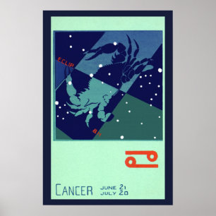 Poster Astrologia Zodíaco Vintage Câncer Constelação do C