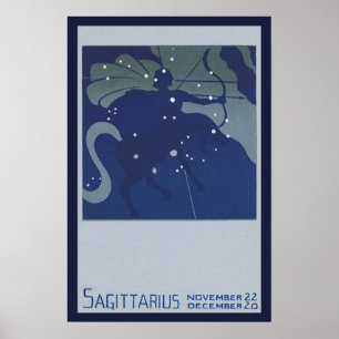 Póster Astrologia Zodíaco Vintage Constelação de Sagitári