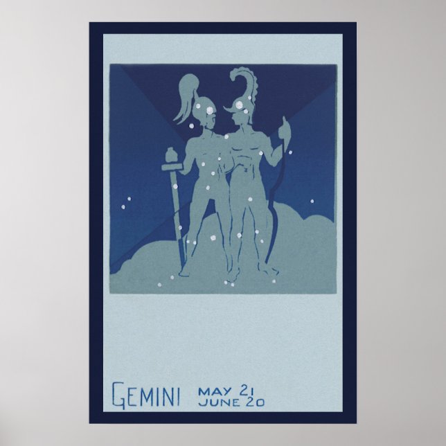 Poster Astrologia Zodíaco Vintage Gêmeos Constelação Gême (Frente)