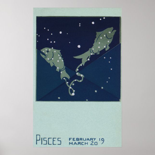 Poster Astrologia Zodíaco Vintage Peixes Constelação (Frente)