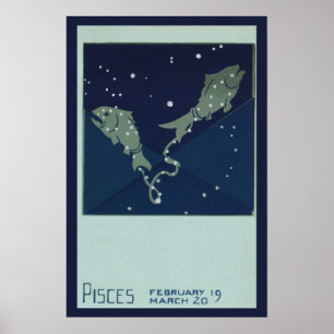 Poster Astrologia Zodíaco Vintage Peixes Constelação