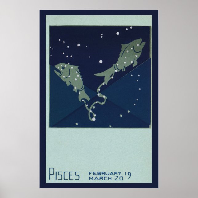Poster Astrologia Zodíaco Vintage Peixes Constelação (Frente)