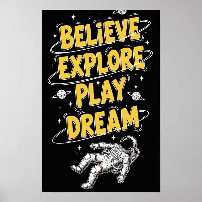Poster Astronaut Floating in Space Dreamy Cosmic Believe, (Frente)