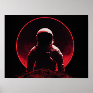 Poster Astronaut Silhouette on Red Planet with Dark Sun