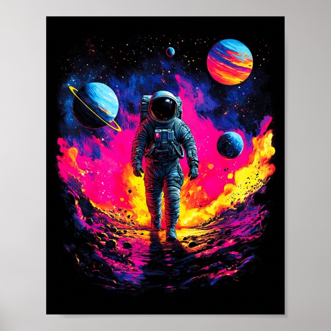 Poster Astronaut Walking In Galaxy Outer Space Explorer S (Frente)
