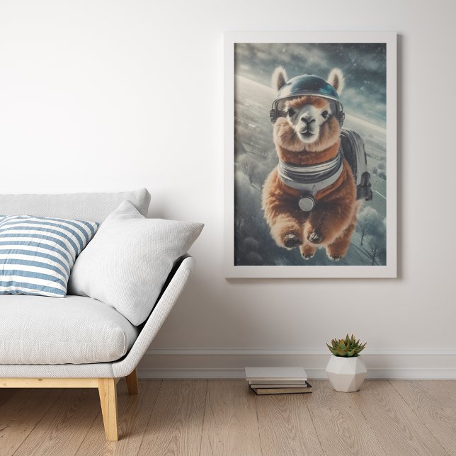 Poster Astronauta Alpaca no Espaço Surreal Animal (Criador carregado)