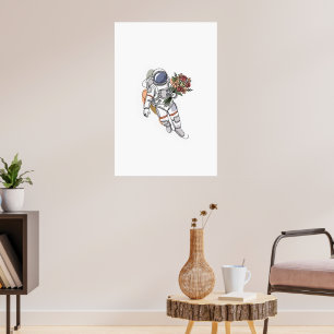 Poster astronauta, arte simples de uma linha contínua