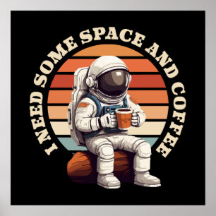 Poster Astronauta Bebendo Café