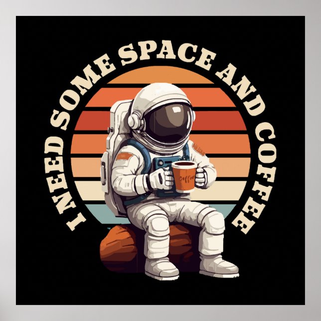 Poster Astronauta Bebendo Café (Frente)