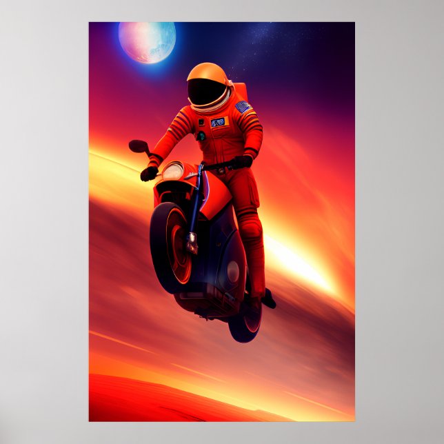 Poster Astronauta Biker em Arte Científica Gráfica Espaci (Frente)
