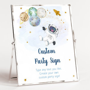Poster Astronauta Blue Dourado Space Editable Birthday Si