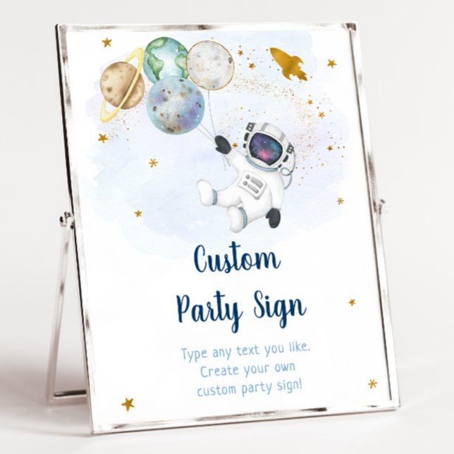 Poster Astronauta Blue Dourado Space Editable Birthday Si (Criador carregado)