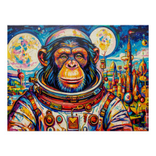 PÓSTER ASTRONAUTA-CHIMPANZÉ STEAMPUNK