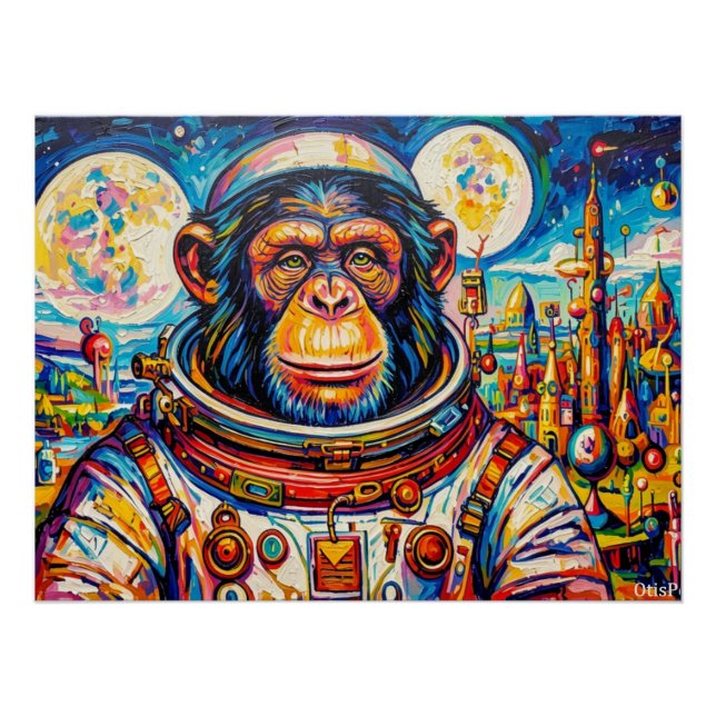 PÓSTER ASTRONAUTA-CHIMPANZÉ STEAMPUNK (Frente)