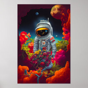 Poster Astronauta Colorida no Espaço com Trabalho de arte