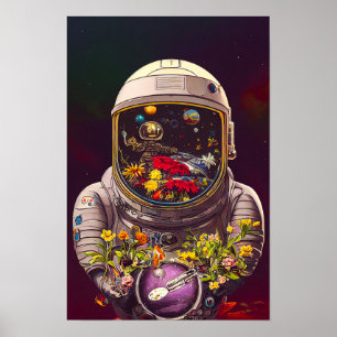Poster Astronauta Colorida no Espaço com Trabalho de arte