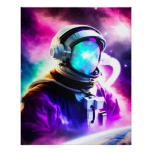 Astronauta Colorida no Poster brilhante Espaço Ext