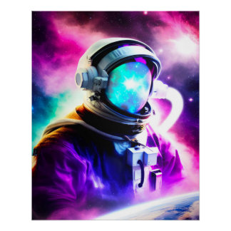 Póster Astronauta Colorida no Poster brilhante Espaço Ext