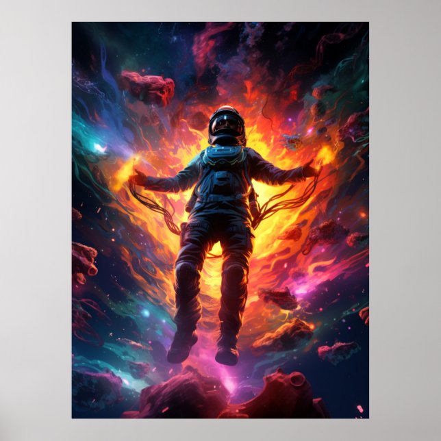 Poster Astronauta com fogo brilhante (Frente)