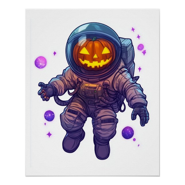 Póster Astronauta com Jack-o'-Lanterna (Frente)