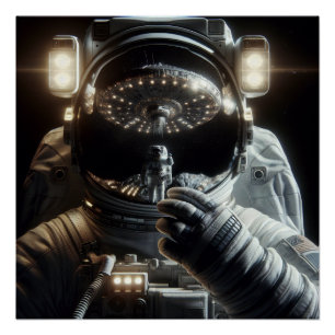Póster Astronauta com reflexo de OVNI