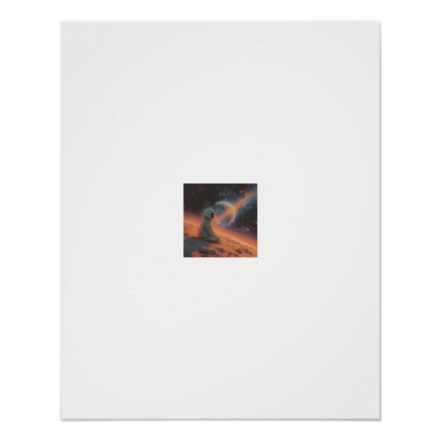 Póster Astronauta contemplando planeta anelado (Frente)