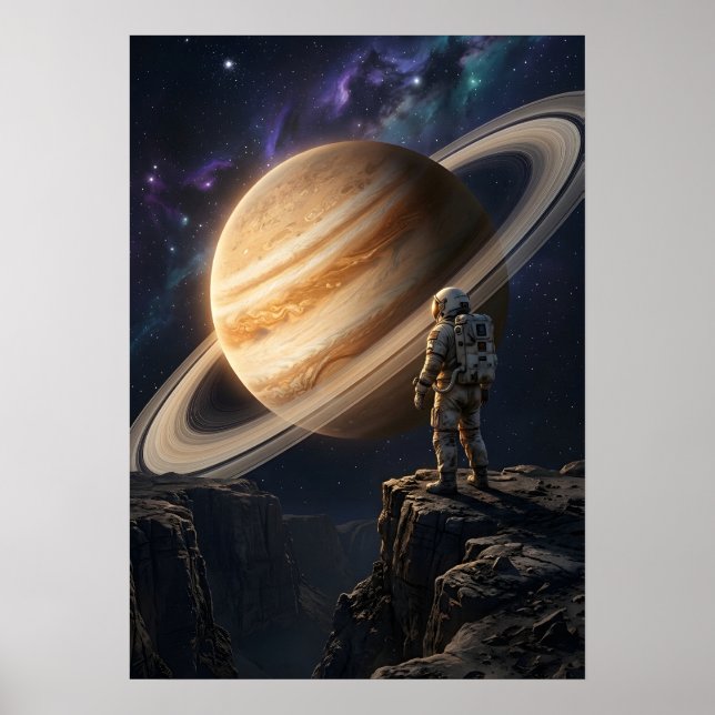 Poster Astronauta Contemplando Saturno (Frente)