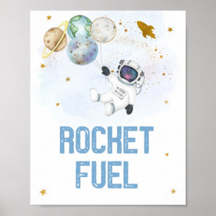 Poster Astronauta de Combustível Foguete Azul no Espaço