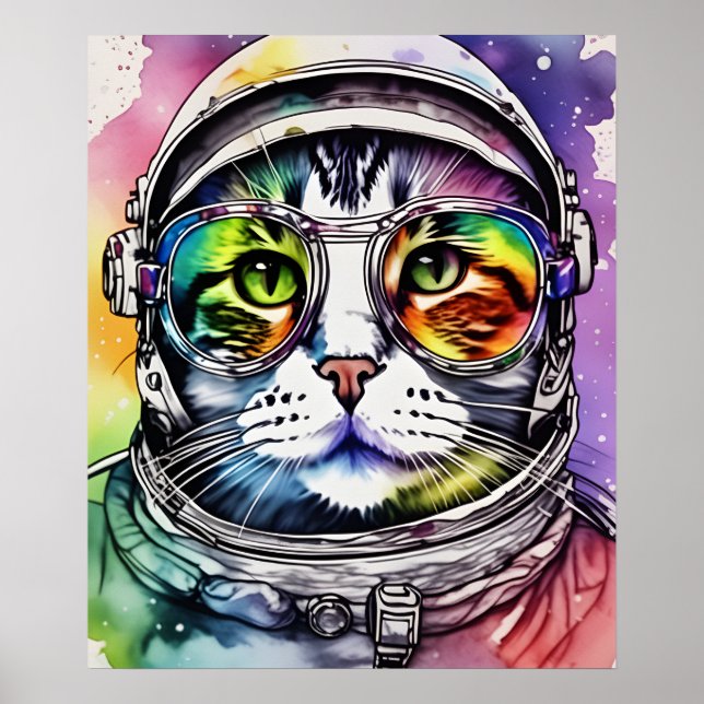 Poster Astronauta de Gato do Rainbow Space (Frente)
