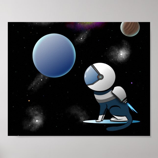 Poster Astronauta de Gato Espacial Voando (Frente)