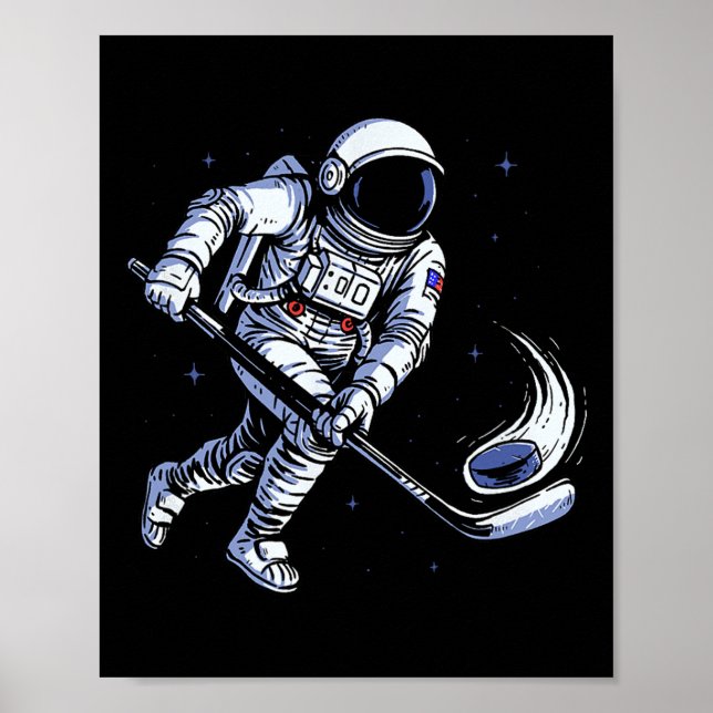 Poster Astronauta de Hóquei Espacial Jogando em Gravidade (Frente)