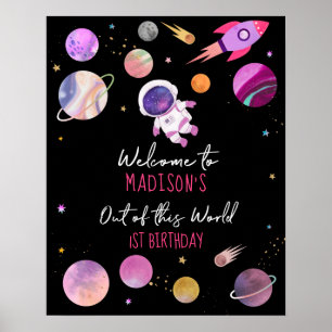 Poster  Astronauta do Espaço Exterior Rosa Astronauta Bo